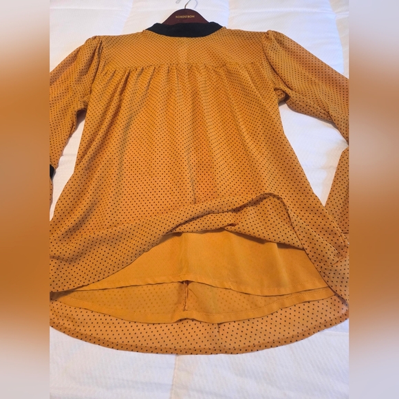 Boho Dotted Mustard Blouse Bell Sleeves - Picture 4 of 6